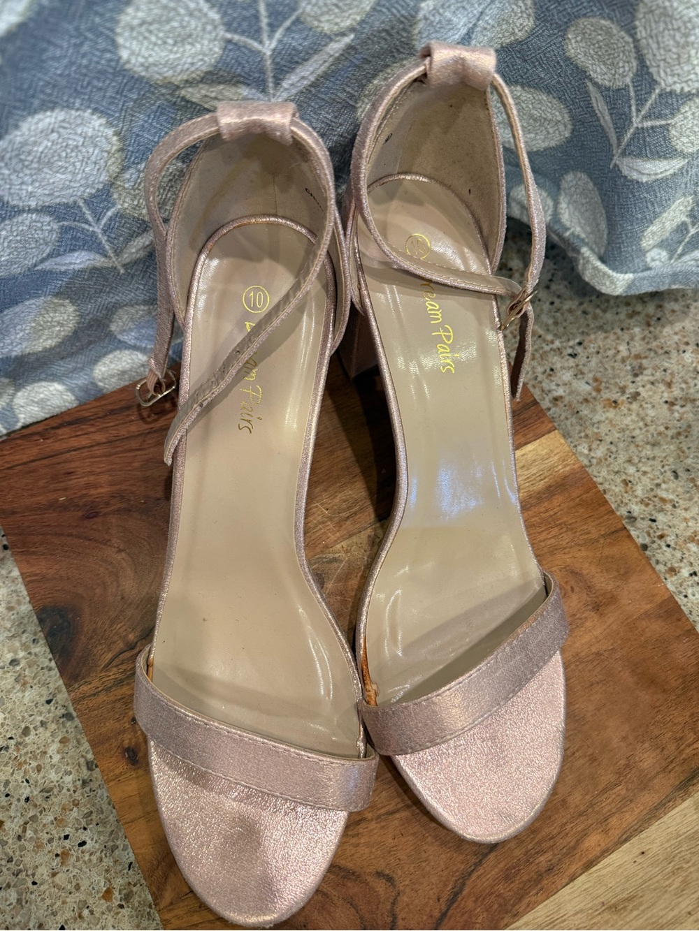 Dream Pairs Metallic Rose Gold Ankle Strap Block Heels
